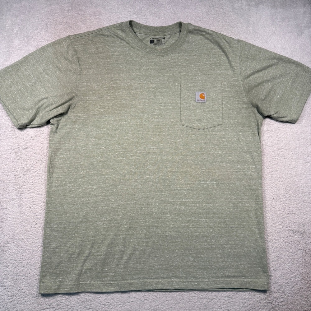Carhartt Pocket T-Shirt Mens Large Green Loose Fit K87 Heathered Workwear Tee